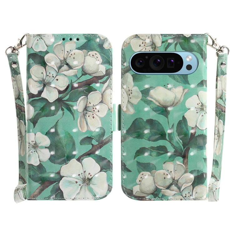 For Google Pixel 9 Pro 3D Colored Horizontal Flip Leather Phone Case(Watercolor Flower) - Google Cases by PMC TechLife | Online Shopping South Africa | PMC TechLife | Buy Now Pay Later Mobicred