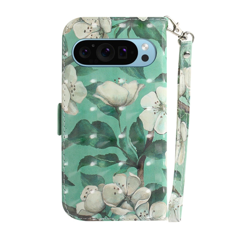 For Google Pixel 9 Pro 3D Colored Horizontal Flip Leather Phone Case(Watercolor Flower) - Google Cases by PMC TechLife | Online Shopping South Africa | PMC TechLife | Buy Now Pay Later Mobicred