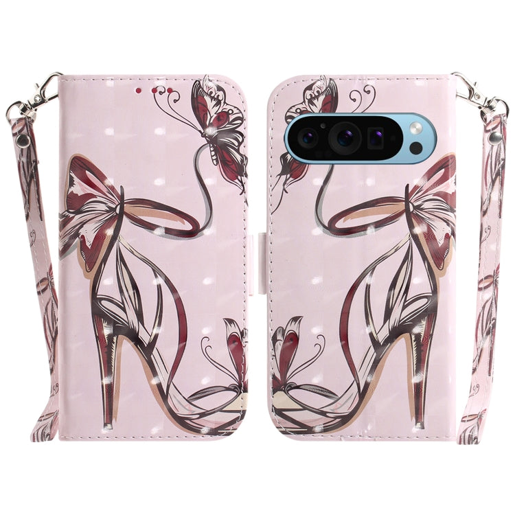 For Google Pixel 9 3D Colored Horizontal Flip Leather Phone Case(Butterfly High-heeled) - Google Cases by PMC TechLife | Online Shopping South Africa | PMC TechLife | Buy Now Pay Later Mobicred