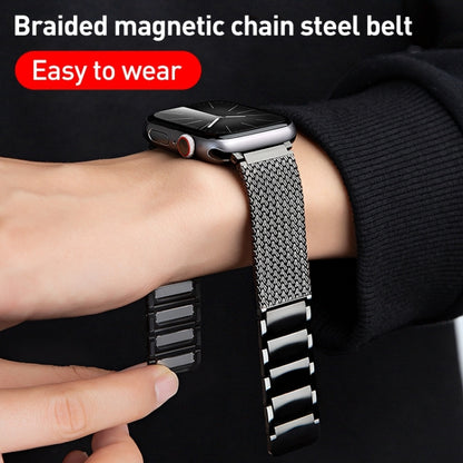 For Apple Watch SE 2022 44mm Magnetic Clasp Braided Chain Stainless Steel Watch Band(Silver) - Watch Bands by PMC Jewellery | Online Shopping South Africa | PMC Jewellery