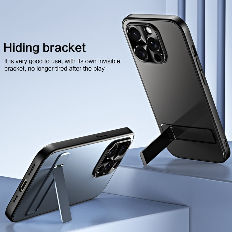For iPhone 15 Pro Max R-JUST RJ-61 Electroplating Frosted TPU + PC Phone Case with Holder(Grey) - iPhone 15 Pro Max Cases by R-JUST | Online Shopping South Africa | PMC TechLife | Buy Now Pay Later Mobicred