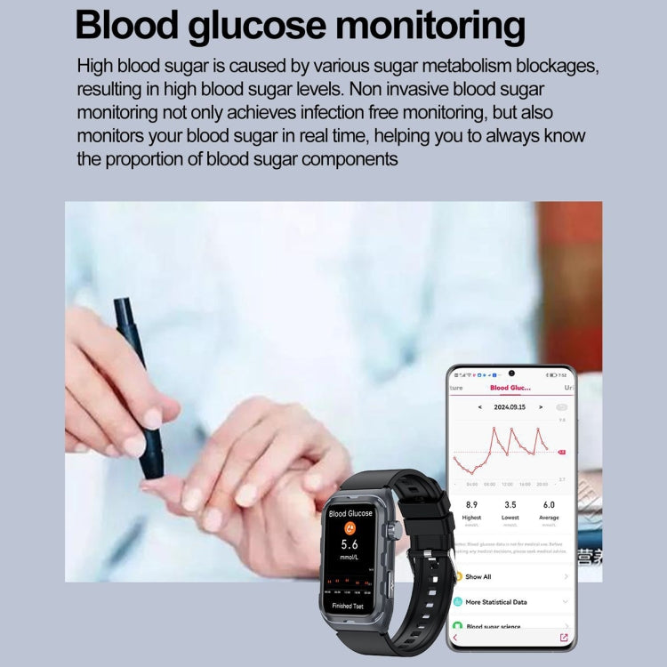 TK79 1.47 inch IP68 Waterproof Smart Watch, Support ECG / Blood Glucose / Blood Oxygen Monitoring / Uric Acid(Black) - Smart Wristbands by PMC Jewellery | Online Shopping South Africa | PMC Jewellery | Buy Now Pay Later Mobicred