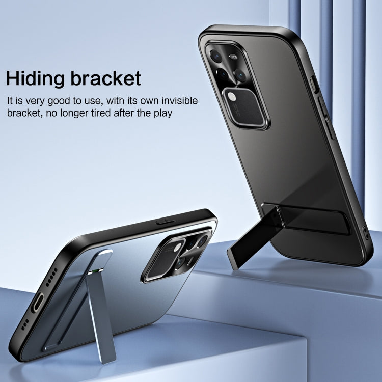 For vivo S18 Pro R-JUST RJ-61 Electroplating Frosted TPU + PC Phone Case with Holder(Blue) - S18 Pro Cases by R-JUST | Online Shopping South Africa | PMC TechLife