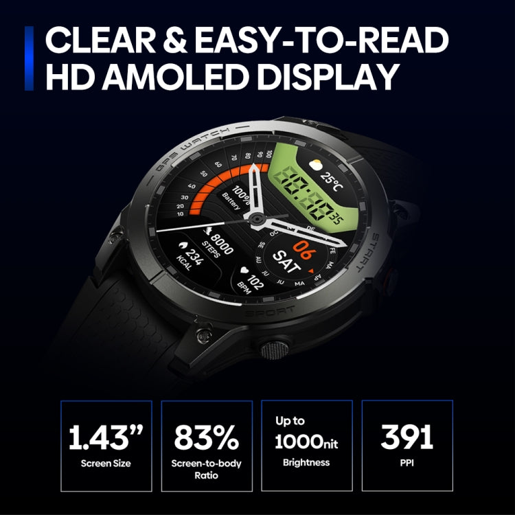Zeblaze Stratos 3 Pro 1.43 inch AMOLED Screen Sports Smart Watch Support Bluetooth Call(Black) - free shipping - PMC TechLife - Order now!