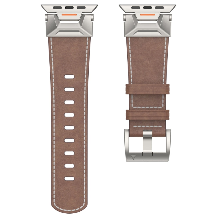 For Apple Watch SE 2023 44mm Mecha Style Leather Watch Band(Coffee Oil Wax) - Watch Bands by PMC Jewellery | Online Shopping South Africa | PMC Jewellery