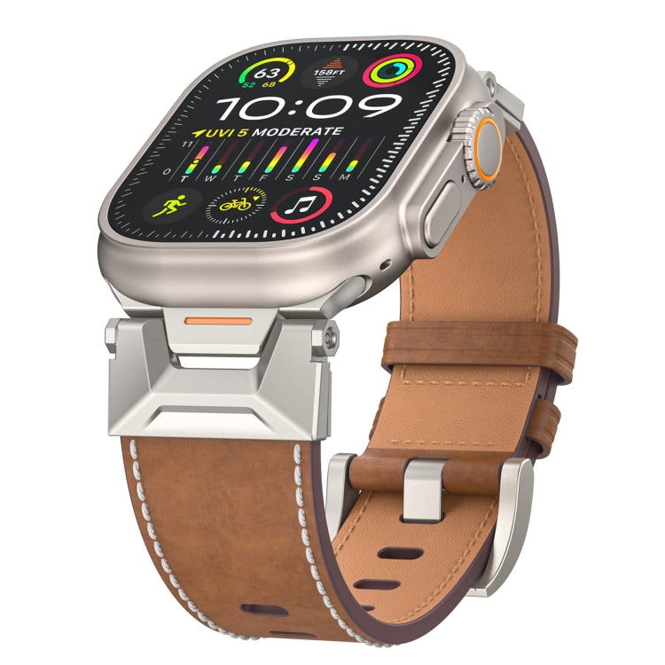 For Apple Watch Ultra 2 49mm Mecha Style Leather Watch Band(Dark Brown) - Watch Bands by PMC Jewellery | Online Shopping South Africa | PMC Jewellery