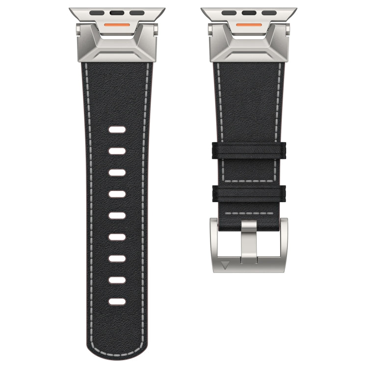 For Apple Watch Series 7 45mm Mecha Style Leather Watch Band(Black Napa) - Watch Bands by PMC Jewellery | Online Shopping South Africa | PMC Jewellery