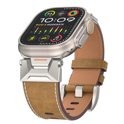 For Apple Watch SE 44mm Mecha Style Leather Watch Band(Light Brown) - Watch Bands by PMC Jewellery | Online Shopping South Africa | PMC Jewellery