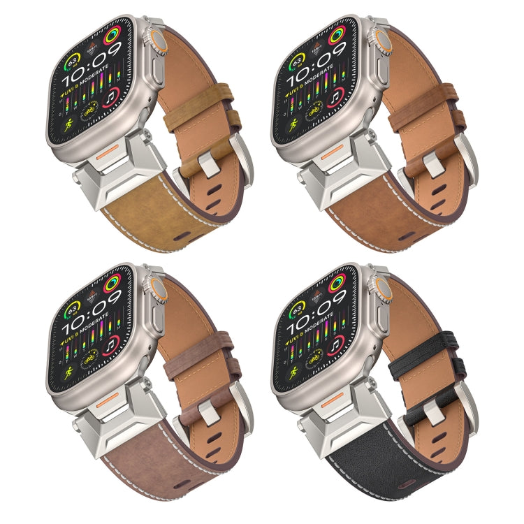 For Apple Watch SE 44mm Mecha Style Leather Watch Band(Dark Brown) - Watch Bands by PMC Jewellery | Online Shopping South Africa | PMC Jewellery