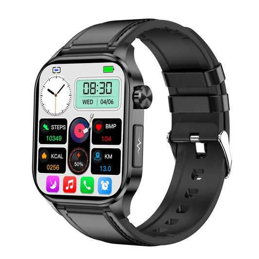 ET580 2.04 inch AMOLED Screen Sports Smart Watch Support Bluetooth Call /  ECG Function(Black Leather Band) - Smart Watches by PMC Jewellery | Online Shopping South Africa | PMC Jewellery | Buy Now Pay Later Mobicred