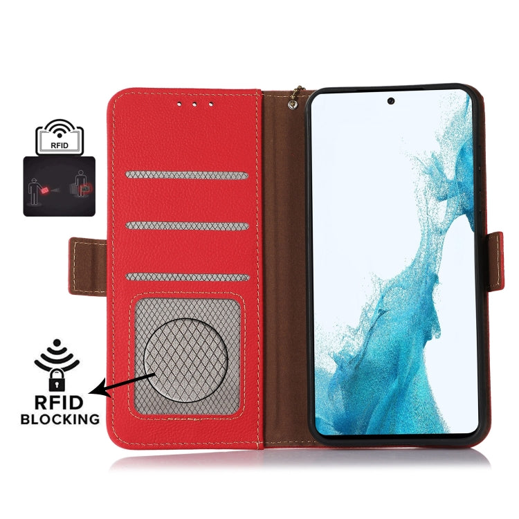 For OnePlus CE4 Lite Side-Magnetic TJ Genuine Leather RFID Phone Case(Red) - OnePlus Cases by PMC TechLife | Online Shopping South Africa | PMC TechLife | Buy Now Pay Later Mobicred