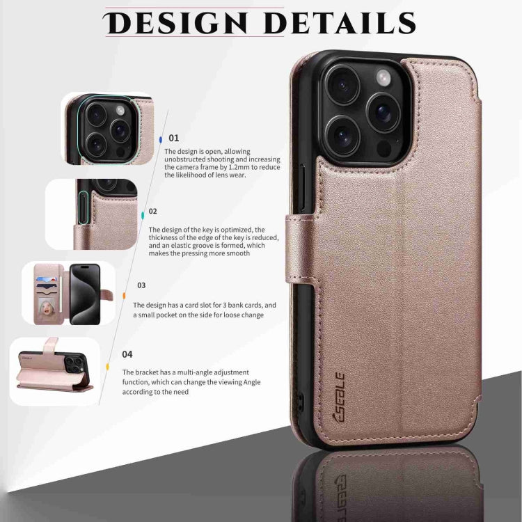 For iPhone 14 Pro ESEBLE E1 Nappa Texture MagSafe Holder Leather Phone Case(Rose Gold) - free shipping - PMC Jewellery - Order now!