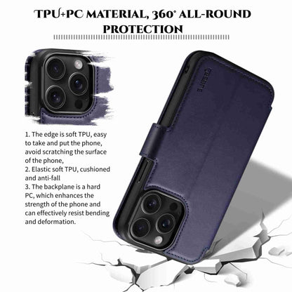 For iPhone 14 Pro Max ESEBLE E1 Nappa Texture MagSafe Holder Leather Phone Case(Dark Blue) - iPhone 14 Pro Max Cases by ESEBLE | Online Shopping South Africa | PMC Jewellery | Buy Now Pay Later Mobicred