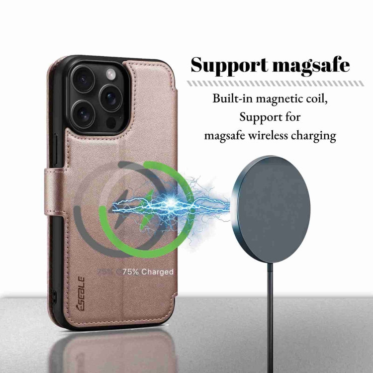 For iPhone 15 ESEBLE E1 Nappa Texture MagSafe Holder Leather Phone Case(Rose Gold) - free shipping - PMC Jewellery - Order now!