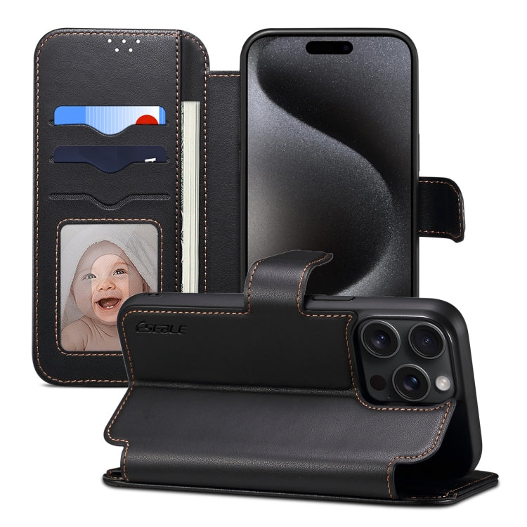 For iPhone 15 Pro Max ESEBLE E1 Nappa Texture MagSafe Holder Leather Phone Case(Black) - free shipping - PMC Jewellery - Order now!