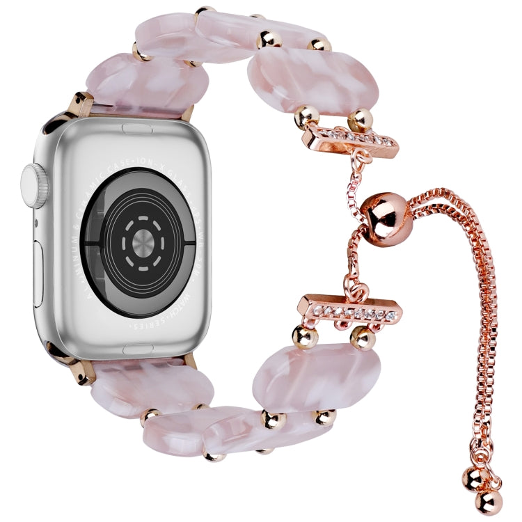 For Apple Watch SE 2023 44mm Resin Retractable Chain Watch Band(Pink Flower) - Watch Bands by PMC Jewellery | Online Shopping South Africa | PMC Jewellery