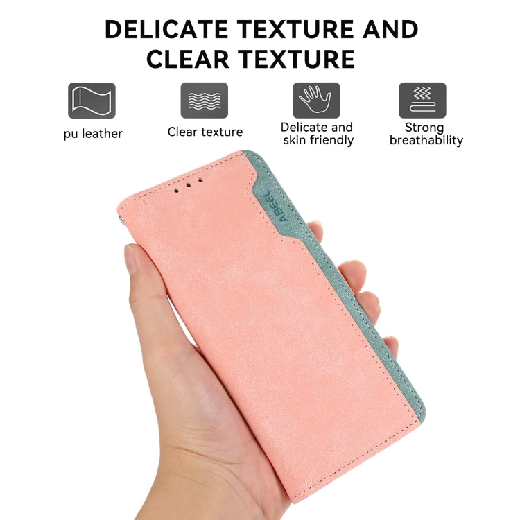 For iPhone 16 Pro Max ABEEL Color Block Magnetic RFID Leather Phone Case(Pink-Cyan) - iPhone 16 Pro Max Cases by PMC Jewellery | Online Shopping South Africa | PMC Jewellery | Buy Now Pay Later Mobicred