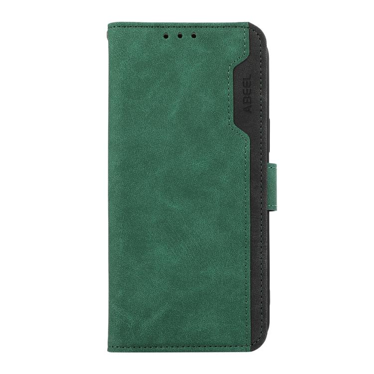 For iPhone 16e ABEEL Color Block Magnetic RFID Leather Phone Case(Green-Black) - iPhone 16e Cases by PMC TechLife | Online Shopping South Africa | PMC TechLife | Buy Now Pay Later Mobicred