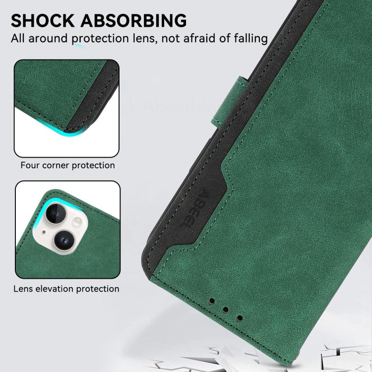For iPhone 16e ABEEL Color Block Magnetic RFID Leather Phone Case(Green-Black) - iPhone 16e Cases by PMC TechLife | Online Shopping South Africa | PMC TechLife | Buy Now Pay Later Mobicred