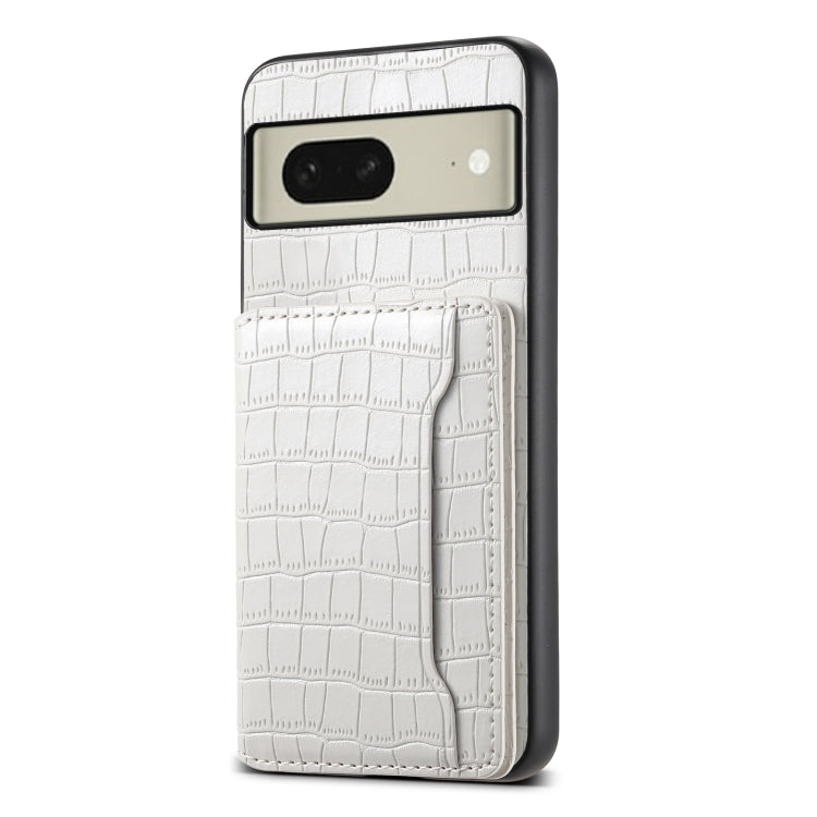 For Google Pixel 8 Crocodile Texture Card Bag Design Full Coverage Phone Case(White) - Google Cases by PMC Jewellery | Online Shopping South Africa | PMC Jewellery | Buy Now Pay Later Mobicred