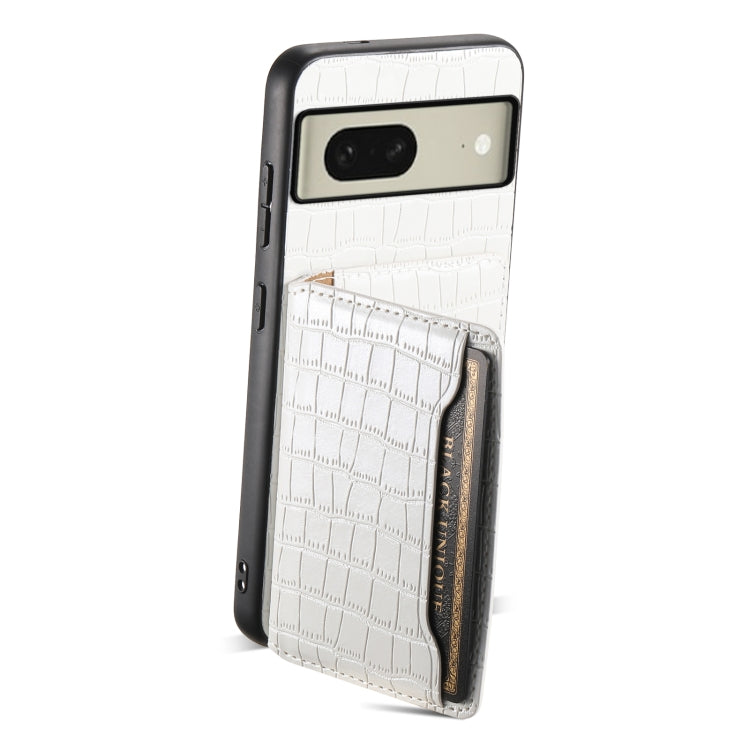 For Google Pixel 8 Crocodile Texture Card Bag Design Full Coverage Phone Case(White) - Google Cases by PMC Jewellery | Online Shopping South Africa | PMC Jewellery | Buy Now Pay Later Mobicred