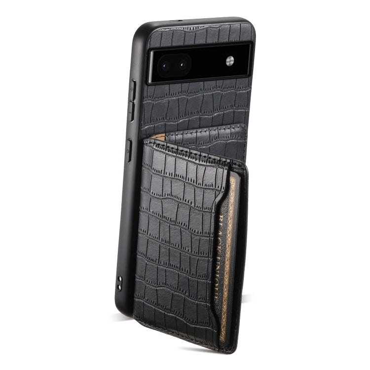 For Google Pixel 6a Crocodile Texture Card Bag Design Full Coverage Phone Case(Black) - Google Cases by PMC Jewellery | Online Shopping South Africa | PMC Jewellery | Buy Now Pay Later Mobicred