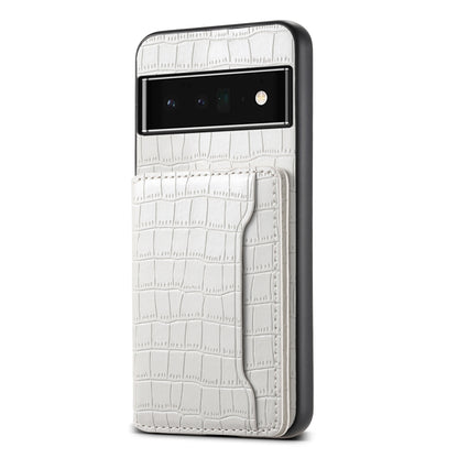 For Google Pixel 6 Pro Crocodile Texture Card Bag Design Full Coverage Phone Case(White) - Google Cases by PMC Jewellery | Online Shopping South Africa | PMC Jewellery | Buy Now Pay Later Mobicred