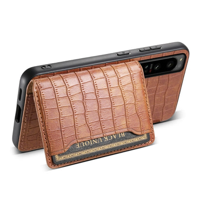 For Sony Xperia 1 IV Crocodile Texture Card Bag Design Full Coverage Phone Case(Brown) - Sony Cases by PMC Jewellery | Online Shopping South Africa | PMC Jewellery | Buy Now Pay Later Mobicred