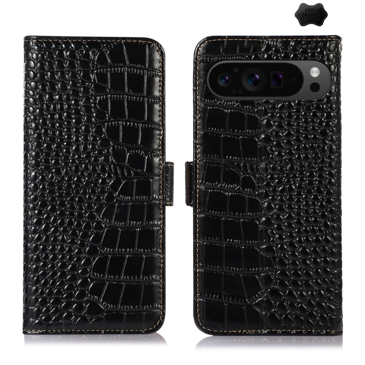 For Google Pixel 9 Pro Crocodile Top Layer Cowhide Leather Phone Case(Black) - Google Cases by PMC Jewellery | Online Shopping South Africa | PMC Jewellery | Buy Now Pay Later Mobicred