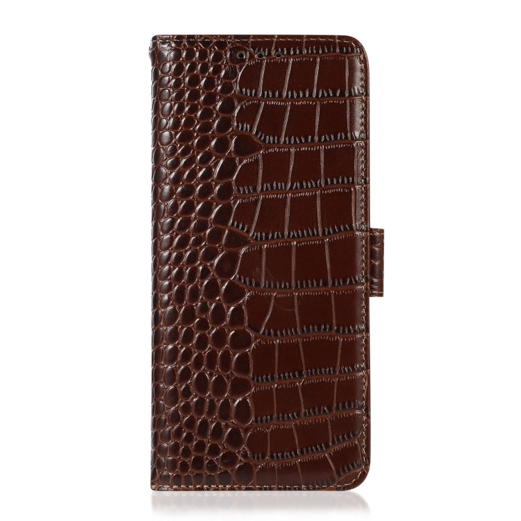For Google Pixel 9a Crocodile Top Layer Cowhide Leather Phone Case(Brown) - Google Cases by PMC TechLife | Online Shopping South Africa | PMC TechLife | Buy Now Pay Later Mobicred