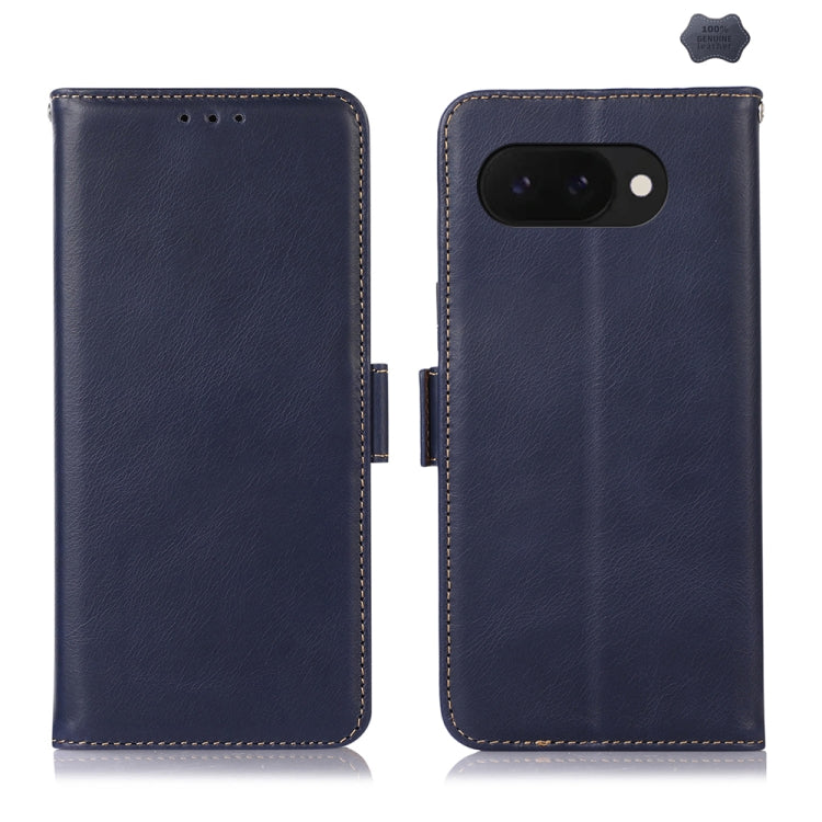 For Google Pixel 9a Crazy Horse Top Layer Cowhide Leather Phone Case(Blue) - Google Cases by PMC TechLife | Online Shopping South Africa | PMC TechLife | Buy Now Pay Later Mobicred