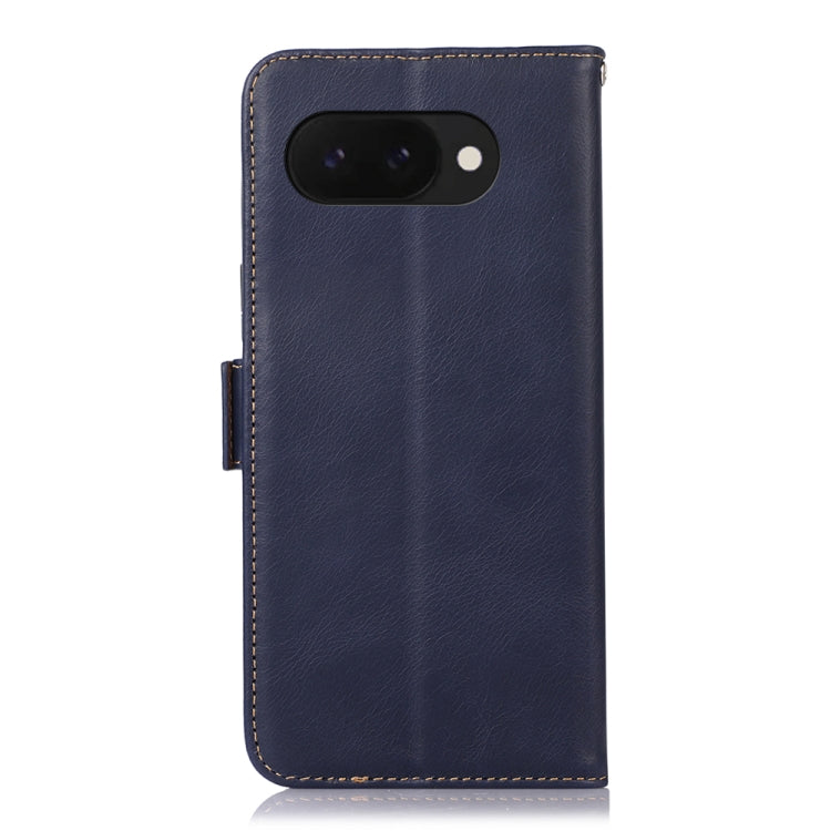 For Google Pixel 9a Crazy Horse Top Layer Cowhide Leather Phone Case(Blue) - Google Cases by PMC TechLife | Online Shopping South Africa | PMC TechLife | Buy Now Pay Later Mobicred