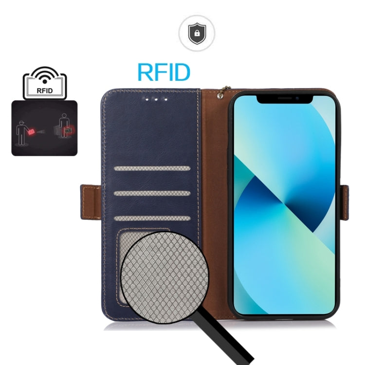 For Google Pixel 9a Crazy Horse Top Layer Cowhide Leather Phone Case(Blue) - Google Cases by PMC TechLife | Online Shopping South Africa | PMC TechLife | Buy Now Pay Later Mobicred