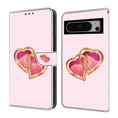 For Google Pixel 9 Pro Crystal Painted Leather Phone case(Love Peach) - Google Cases by PMC Jewellery | Online Shopping South Africa | PMC Jewellery | Buy Now Pay Later Mobicred