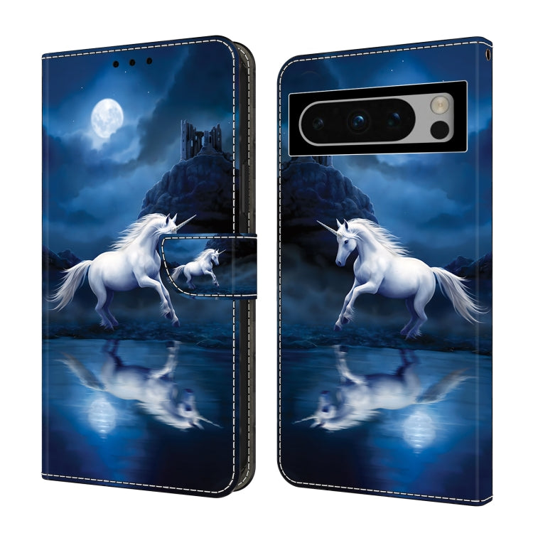 For Google Pixel 9 Pro Crystal Painted Leather Phone case(White Horse) - Google Cases by PMC Jewellery | Online Shopping South Africa | PMC Jewellery | Buy Now Pay Later Mobicred