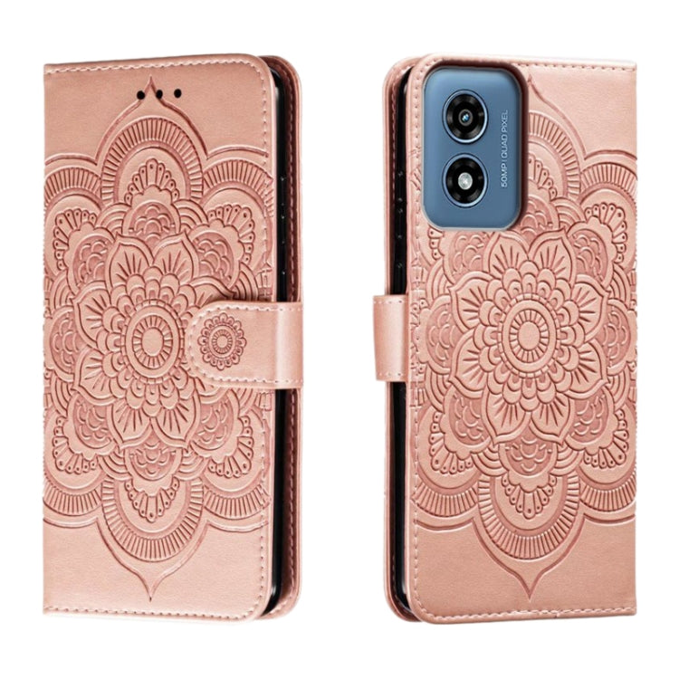 For Motorola Moto G Play 2024 Sun Mandala Embossing Pattern Phone Leather Case(Rose Gold) - Motorola Cases by PMC Jewellery | Online Shopping South Africa | PMC Jewellery | Buy Now Pay Later Mobicred