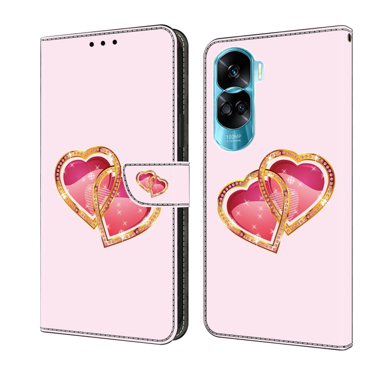 For Honor 90 Lite Crystal Painted Leather Phone case(Love Peach) - Honor Cases by PMC Jewellery | Online Shopping South Africa | PMC Jewellery | Buy Now Pay Later Mobicred