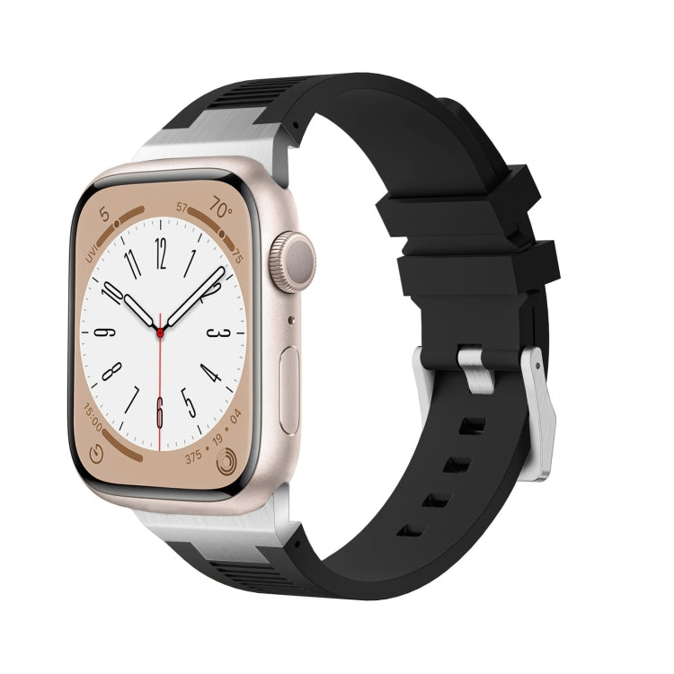For Apple Watch 42mm Loners Liquid Silicone Watch Band(Silver Black) - free shipping - PMC TechLife - Order now!