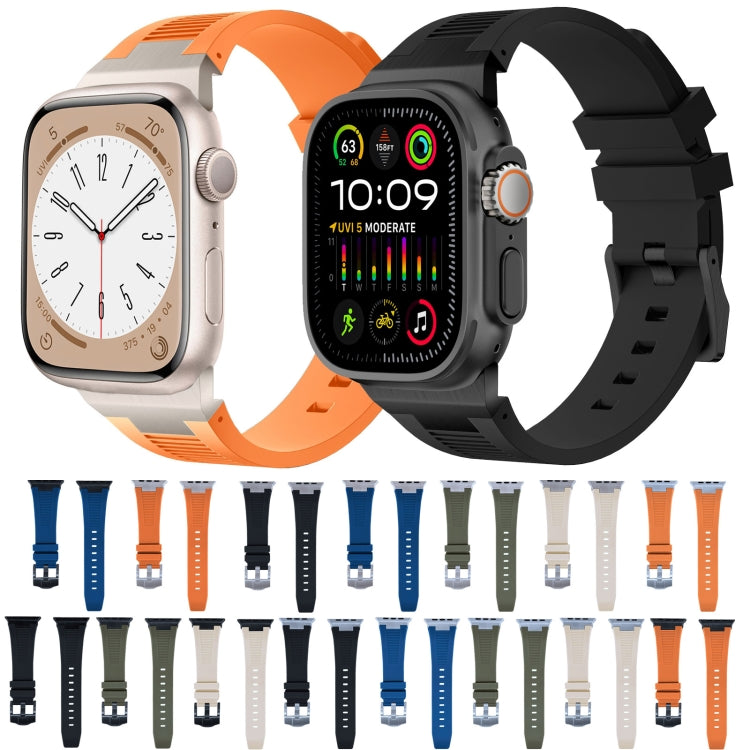 For Apple Watch SE 44mm Loners Liquid Silicone Watch Band(Silver Black) - free shipping - PMC TechLife - Order now!