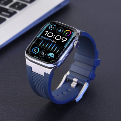 For Apple Watch Series 5 44mm Loners Liquid Silicone Watch Band(Silver Midnight Blue) - Watch Bands by PMC Jewellery | Online Shopping South Africa | PMC Jewellery