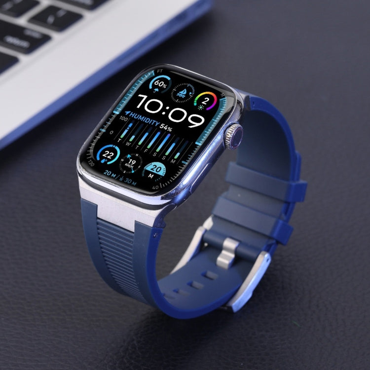 For Apple Watch SE 2022 44mm Loners Liquid Silicone Watch Band(Silver Midnight Blue) - Watch Bands by PMC Jewellery | Online Shopping South Africa | PMC Jewellery