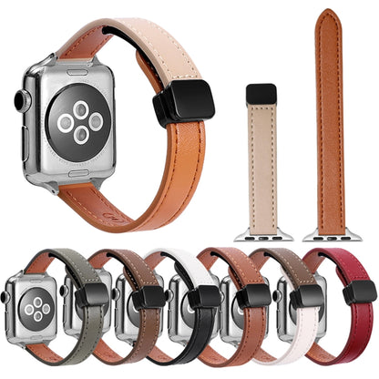 For Apple Watch 38mm Slim Magnetic Buckle Genuine Leather Watch Band(Plain Pink) - Watch Bands by PMC Jewellery | Online Shopping South Africa | PMC Jewellery