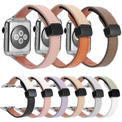 For Apple Watch Series 5 44mm Slim Magnetic Buckle Genuine Leather Watch Band(Plain Purple) - Watch Bands by PMC Jewellery | Online Shopping South Africa | PMC Jewellery