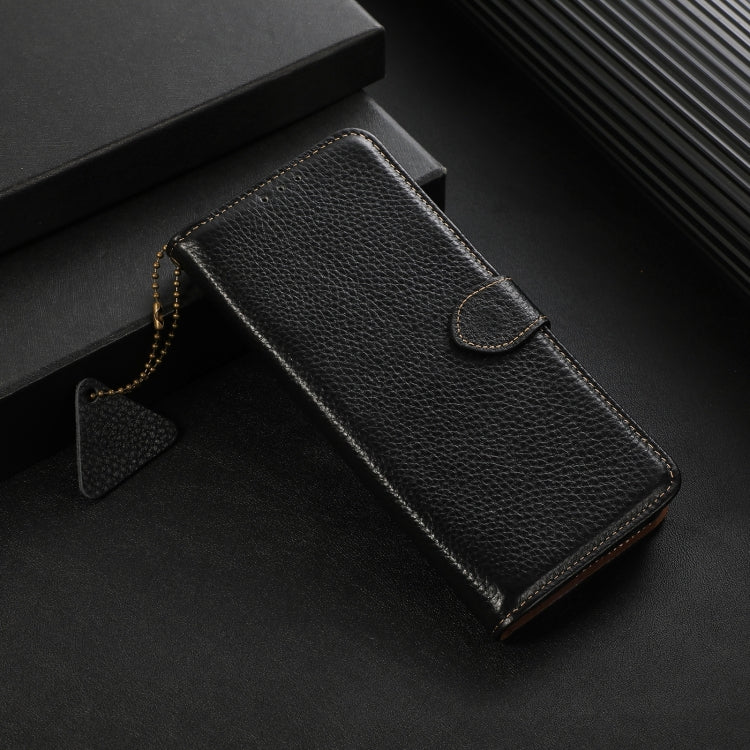 For OnePlus 13 Genuine Leather Litchi Texture RFID Leather Phone Case(Black) - OnePlus Cases by PMC TechLife | Online Shopping South Africa | PMC TechLife | Buy Now Pay Later Mobicred