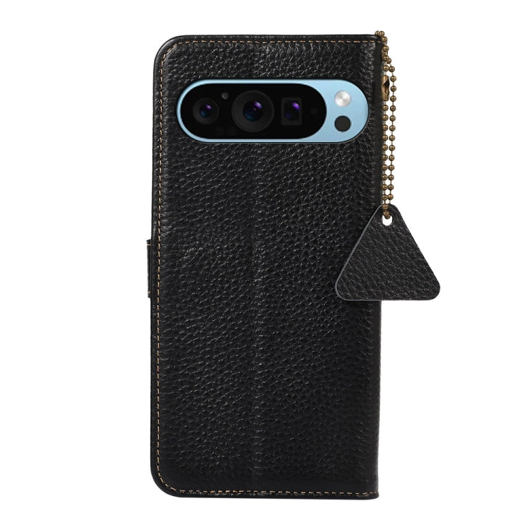 For Google Pixel 9 Genuine Leather Litchi Texture RFID Leather Phone Case(Black) - Google Cases by PMC Jewellery | Online Shopping South Africa | PMC Jewellery | Buy Now Pay Later Mobicred