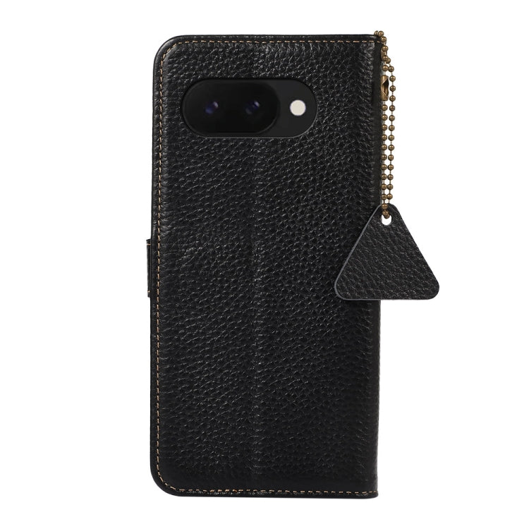 For Google Pixel 9a Genuine Leather Litchi Texture RFID Leather Phone Case(Black) - Google Cases by PMC TechLife | Online Shopping South Africa | PMC TechLife | Buy Now Pay Later Mobicred