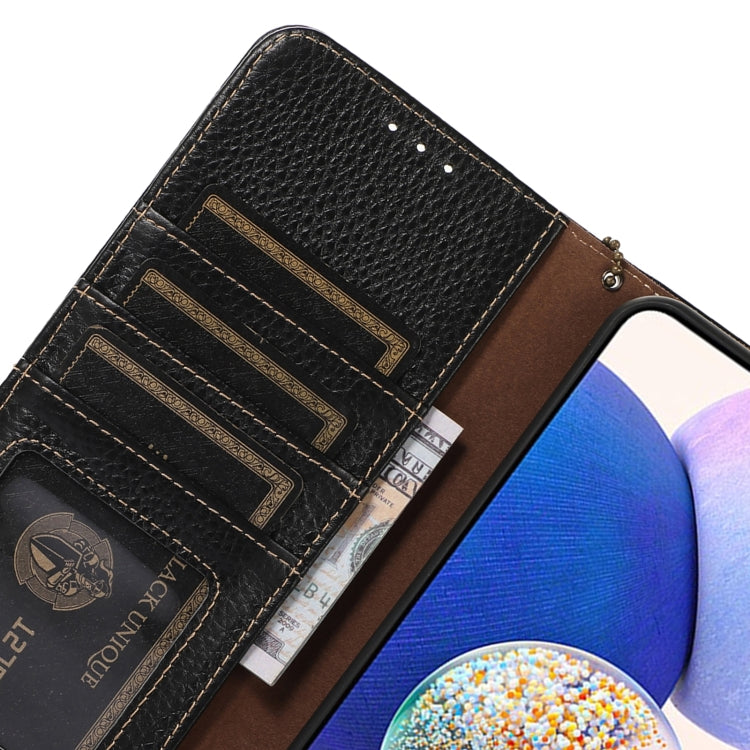 For Google Pixel 9a Genuine Leather Litchi Texture RFID Leather Phone Case(Black) - Google Cases by PMC TechLife | Online Shopping South Africa | PMC TechLife | Buy Now Pay Later Mobicred