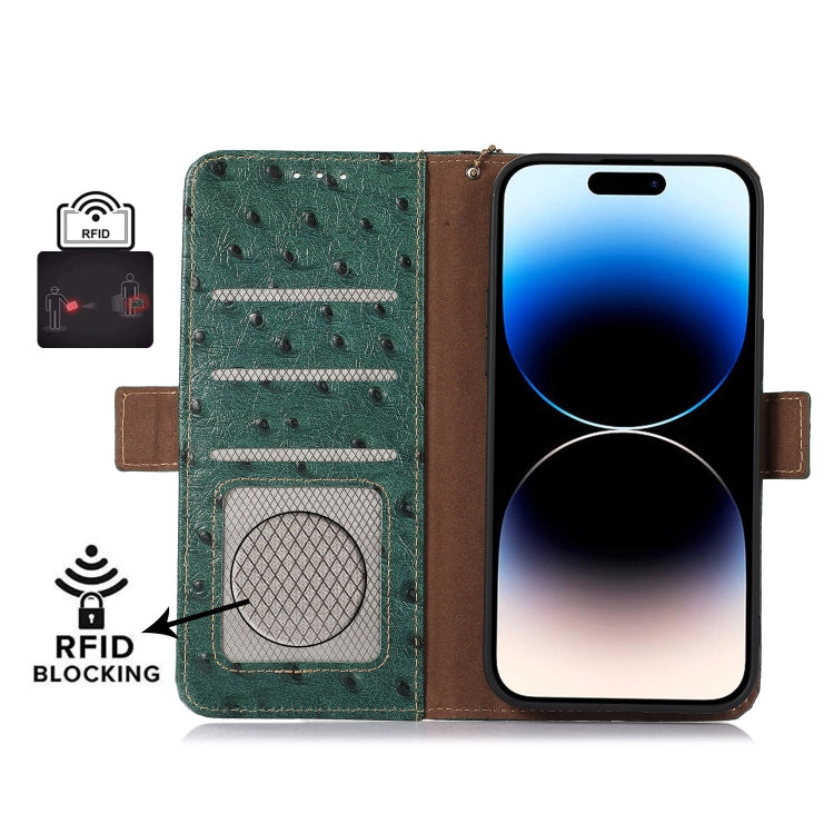 For Google Pixel 9 Pro Ostrich Pattern Genuine Leather RFID Phone Case(Green) - Google Cases by PMC Jewellery | Online Shopping South Africa | PMC Jewellery | Buy Now Pay Later Mobicred