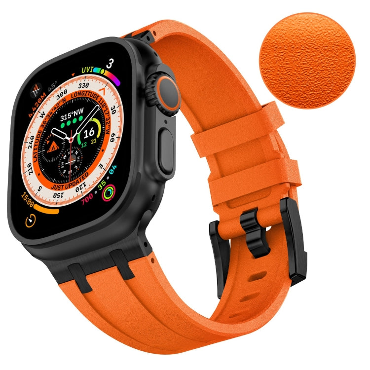 For Apple Watch SE 2023 44mm Stone Grain Liquid Silicone Watch Band(Black Orange) - Watch Bands by PMC Jewellery | Online Shopping South Africa | PMC Jewellery