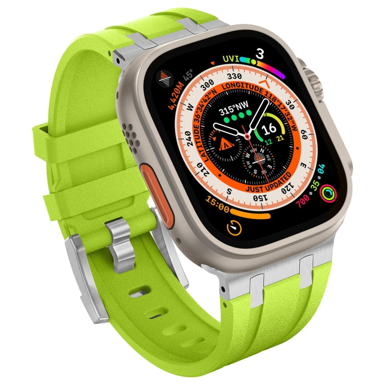 For Apple Watch SE 2023 44mm Stone Grain Liquid Silicone Watch Band(Silver Green) - Watch Bands by PMC Jewellery | Online Shopping South Africa | PMC Jewellery